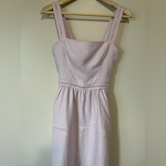 NEW Reformation Everett Linen Midi Dress Cherry Blossom Light Pink | US 2 UK 6 - Picture 6 of 14